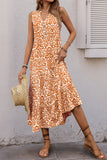 Orange Printed V Neck A Line Long Summer Dress