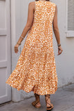 Orange Printed V Neck A Line Long Summer Dress