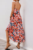 Red Floral Chiffon Spaghetti Straps A Line Long Summer Dress