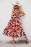 Red Floral Chiffon Spaghetti Straps A Line Long Summer Dress