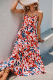 Red Floral Chiffon Spaghetti Straps A Line Long Summer Dress