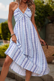 Light Blue Printed Halter A Line Long Summer Dress