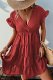 Red Simple A Line Short Sleeves Summer Dress
