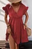 Red Simple A Line Short Sleeves Summer Dress