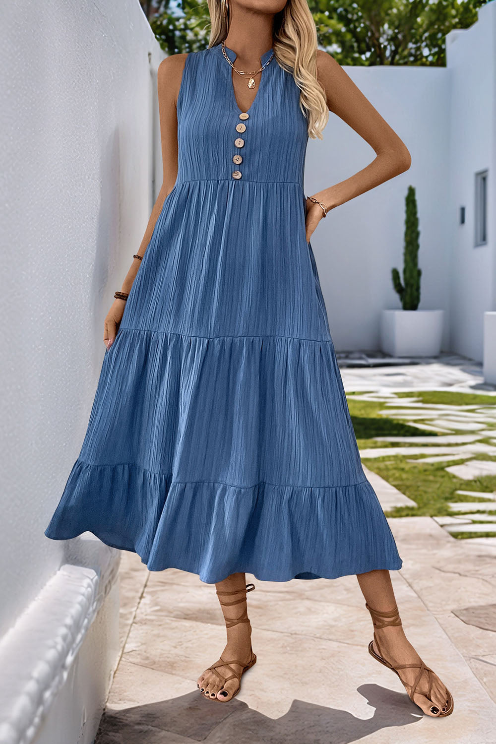 Grey Blue A Line Long Casual Summer Dress