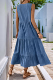 Grey Blue A Line Long Casual Summer Dress