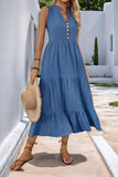 Grey Blue A Line Long Casual Summer Dress