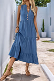 Grey Blue A Line Long Casual Summer Dress