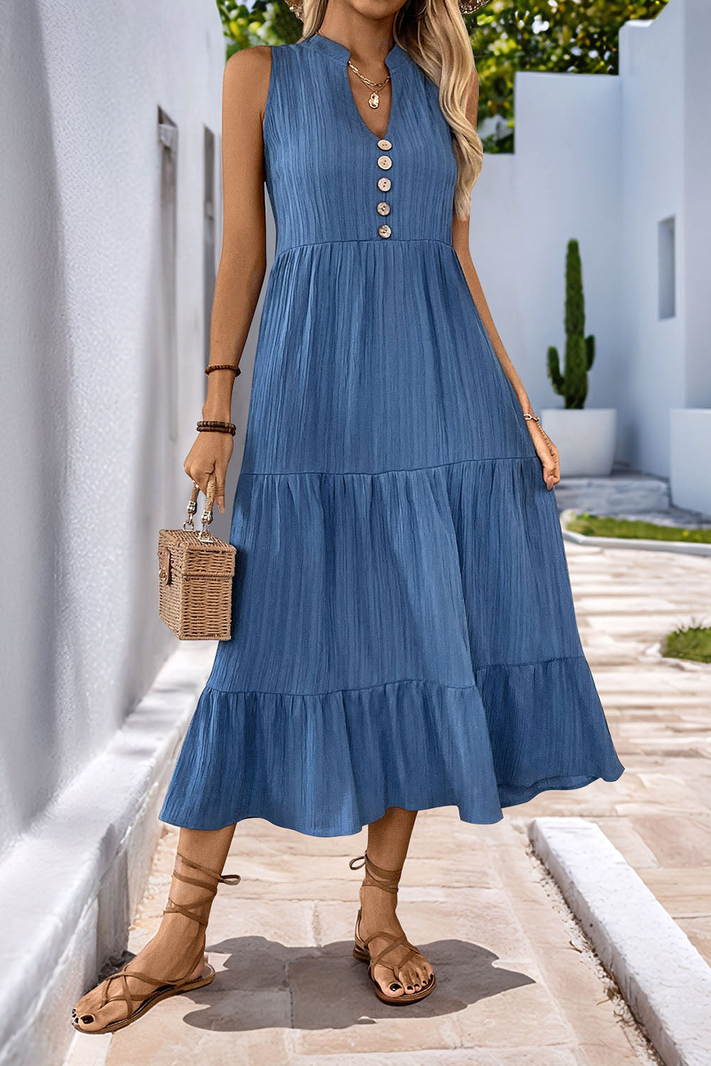 Grey Blue A Line Long Casual Summer Dress