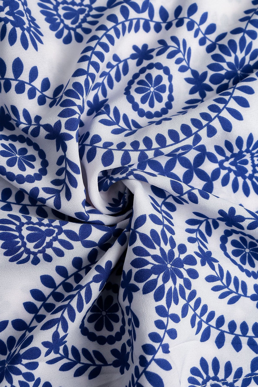 Blue Printed A Line Square Neck Long Summer Dress with Slit