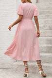 Blush A Line V Neck Puff Sleeves Long Summer Dress with Slit