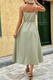 Green Spaghetti Straps A Line Pleated Long Summer Dress with Sash