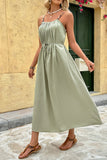 Green Spaghetti Straps A Line Pleated Long Summer Dress with Sash