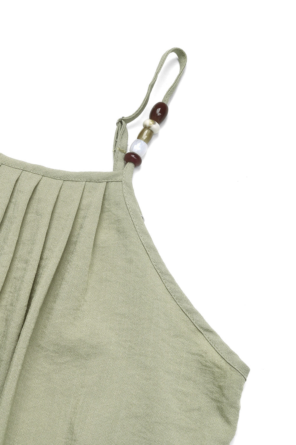 Green Spaghetti Straps A Line Pleated Long Summer Dress with Sash