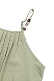 Green Spaghetti Straps A Line Pleated Long Summer Dress with Sash
