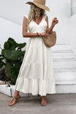 White Satin V Neck A Line Ruffled Long Summer Dress