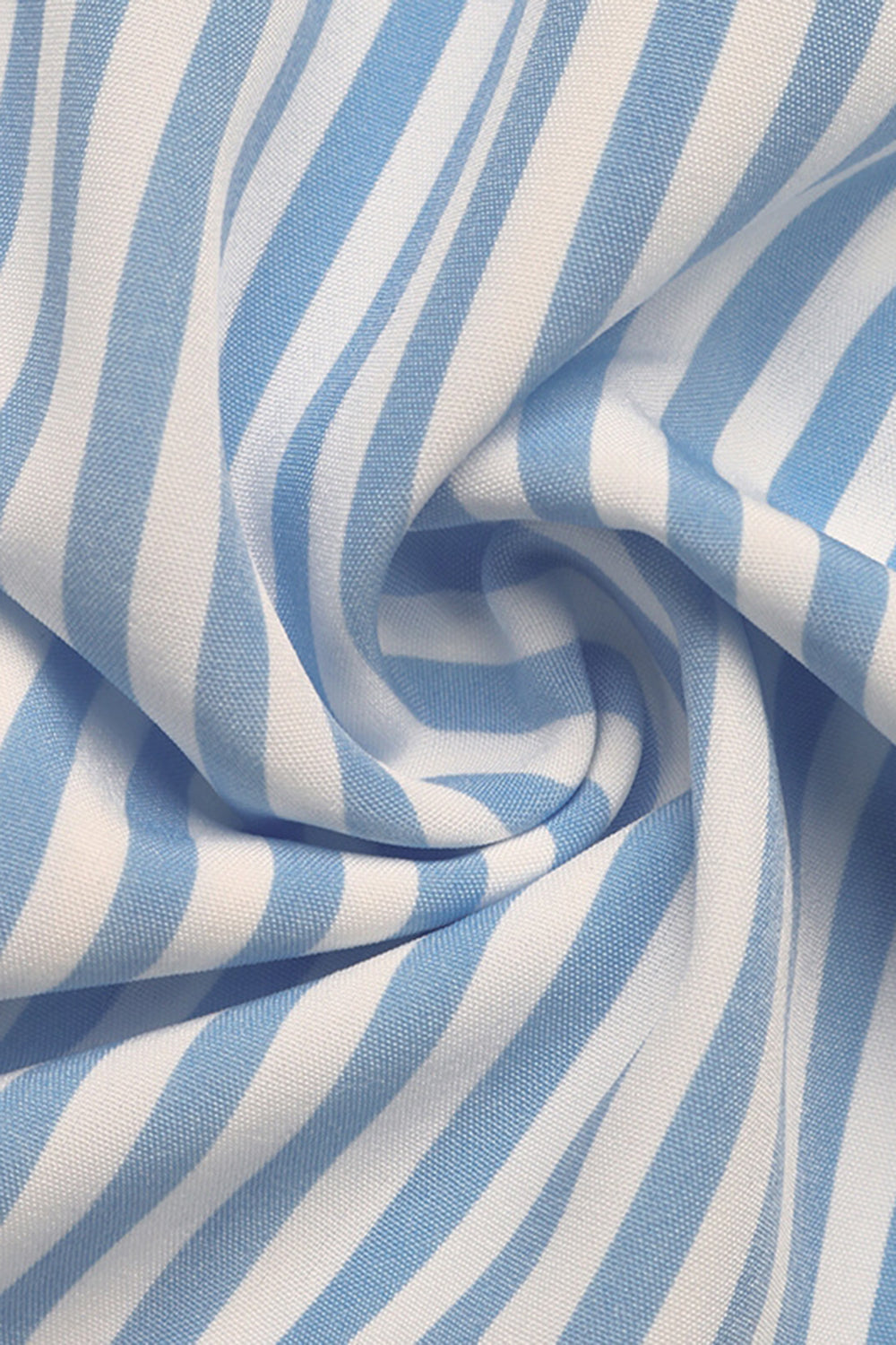 Blue Striped Square Neck A Line Midi Summer Dress with Ruffles