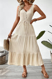 Apricot A Line V Neck Long Summer Dress with Sash
