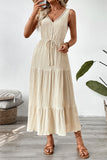 Apricot A Line V Neck Long Summer Dress with Sash