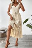 Apricot A Line V Neck Long Summer Dress with Sash