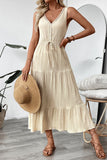 Apricot A Line V Neck Long Summer Dress with Sash