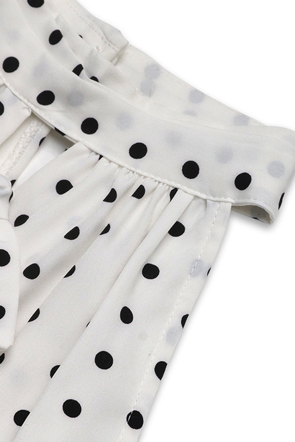 White Black High Neck A Line Long Polka Dot Dress with Bow