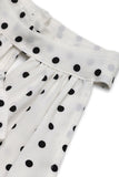 White Black High Neck A Line Long Polka Dot Dress with Bow
