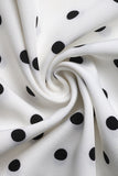 White Black High Neck A Line Long Polka Dot Dress with Bow