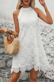 White Lace Halter A Line Mini Summer Dress