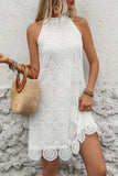 White Lace Halter A Line Mini Summer Dress