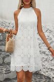 White Lace Halter A Line Mini Summer Dress