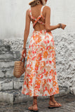 Orange Printed Square Neck A Line Long Summer Dress