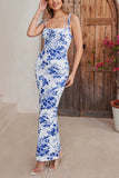 Blue Printed Mermaid Spaghetti Straps Long Summer Dress