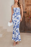 Blue Printed Mermaid Spaghetti Straps Long Summer Dress