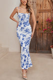 Blue Printed Mermaid Spaghetti Straps Long Summer Dress