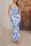 Blue Printed Mermaid Spaghetti Straps Long Summer Dress