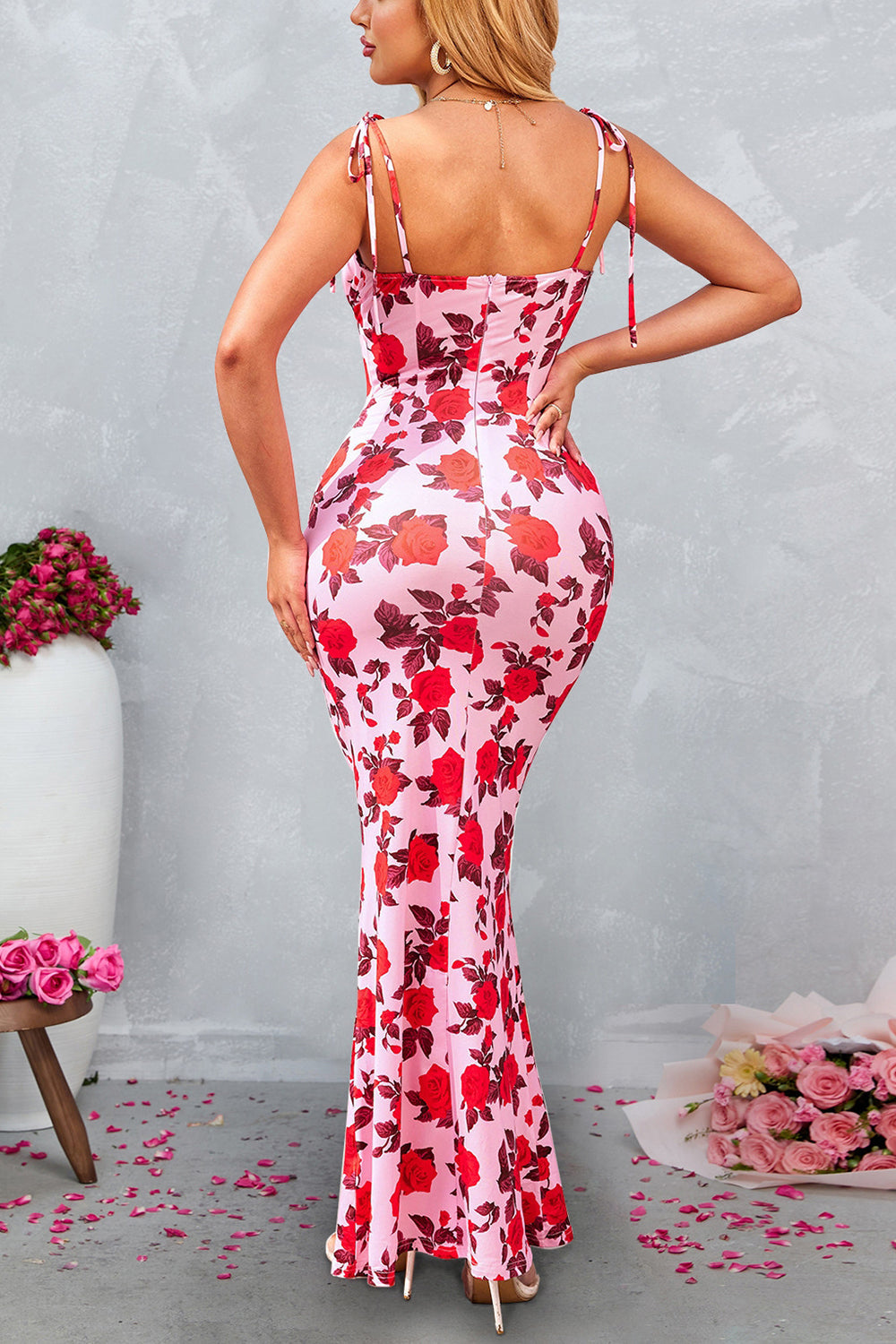 Blue Printed Mermaid Spaghetti Straps Long Summer Dress