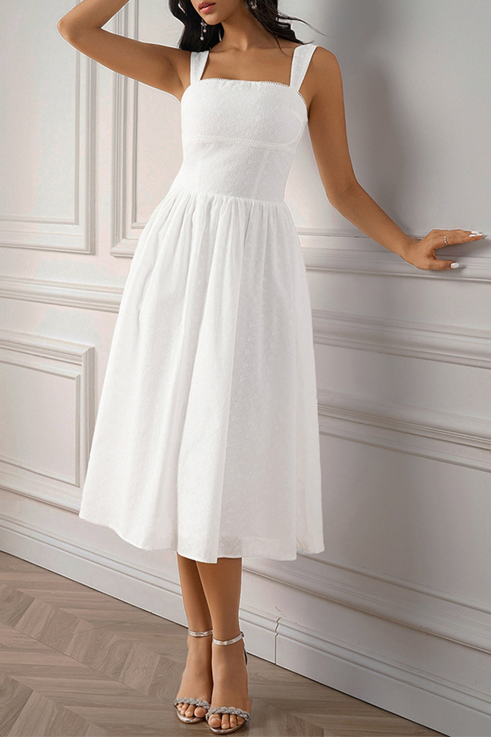 White Square Neck A Line Long Summer Dress