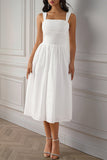 White Square Neck A Line Long Summer Dress