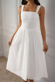 White Square Neck A Line Long Summer Dress