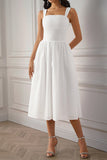 White Square Neck A Line Long Summer Dress