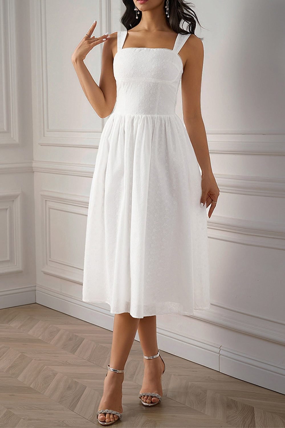 White Square Neck A Line Long Summer Dress