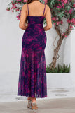 Fuchsia Floral Sheath Spaghetti Straps Long Summer Dress
