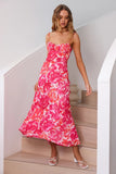 Fuchsia Floral Spaghetti Straps Sheath Long Summer Dress