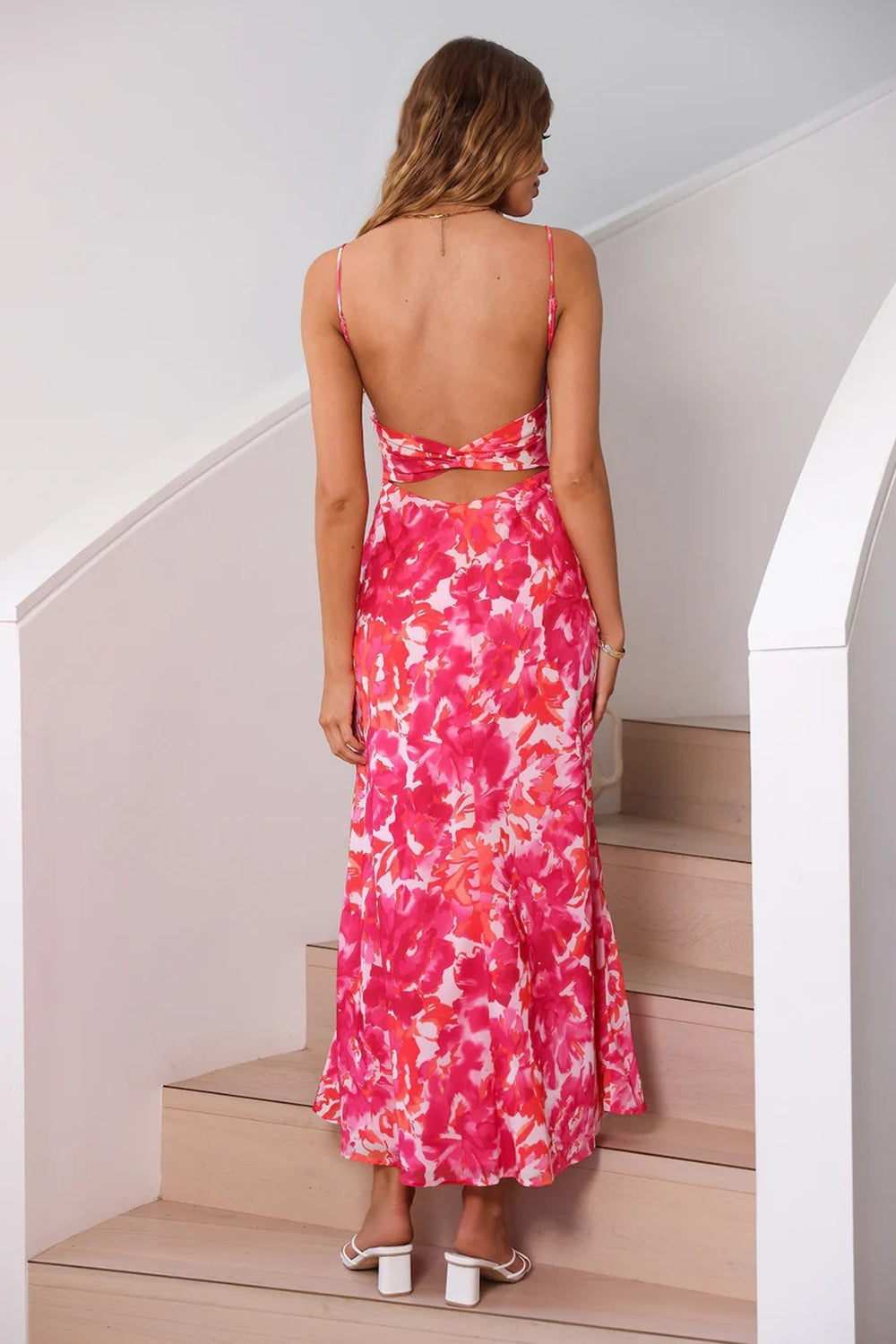 Fuchsia Floral Spaghetti Straps Sheath Long Summer Dress