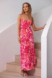 Fuchsia Floral Spaghetti Straps Sheath Long Summer Dress