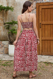 Dark Red Printed A Line Spaghetti Straps Long Summer Dress