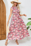 Blush Red Flower Halter A Line Long Summer Dress