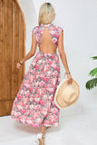 Blush Red Flower Halter A Line Long Summer Dress