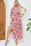 Blush Red Flower Halter A Line Long Summer Dress